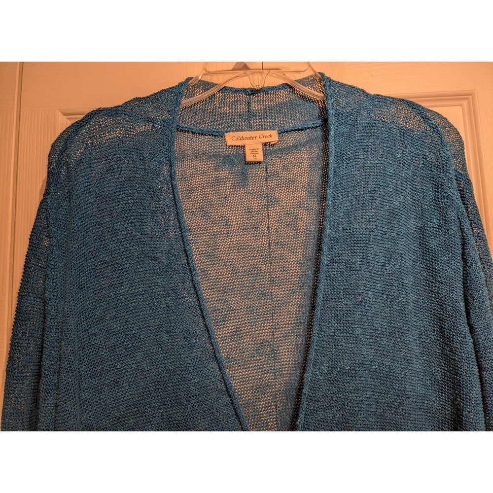 Coldwater Creek Cardigan Sweater Womens XL Linen Blend Open Front Pocket‎ Mesh - Picture 4 of 16